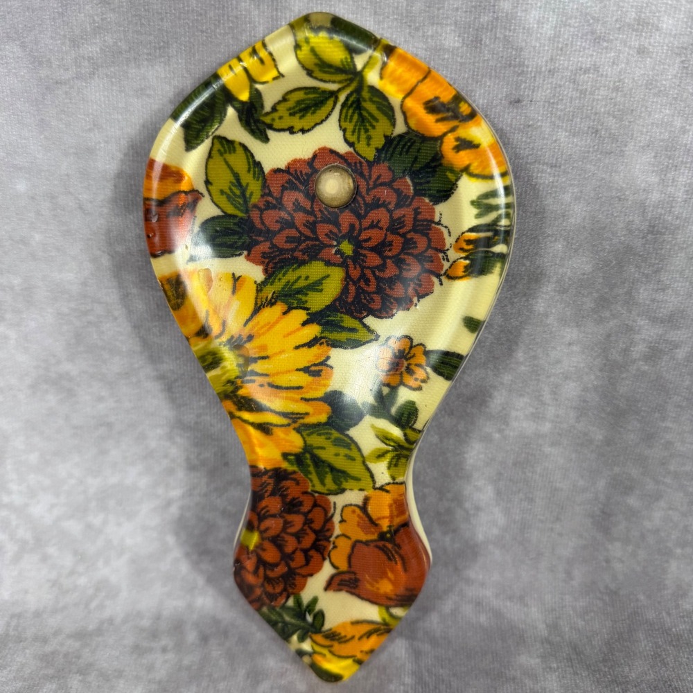 Vtg 60s 70s Floral Acrylic Spoon Rest Orange Yellow Sunflower Retro Kitchenware - Picture 3 of 6